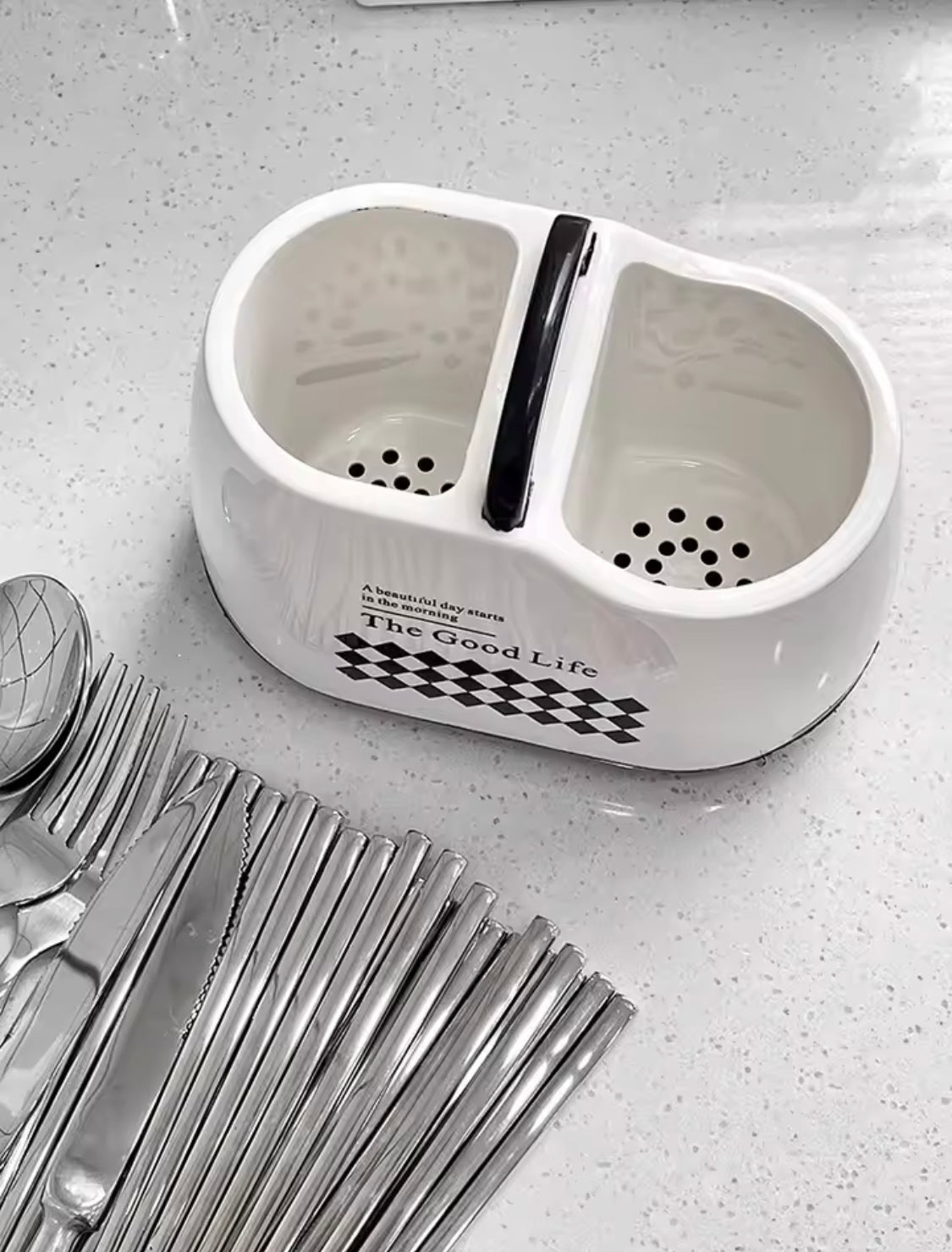 Daily Life Printed Cutlery Holder, Removable Hollow Out Utensils Organizer, Base Plate Drainable Spoon Fork Chopstick Stand Tray, Multifunctional Spoon Fork Chopstick Storage Holder, Household Kitchen Tableware Storage Holder Box Daily Life Printed Cutlery Holder, Removable Hollow Out Utensils Organizer, Base Plate Drainable Spoon Fork Chopstick Stand Tray, Multifunctional Spoon Fork Chopstick Storage Holder, Household Kitchen Tableware Storage Holder Box